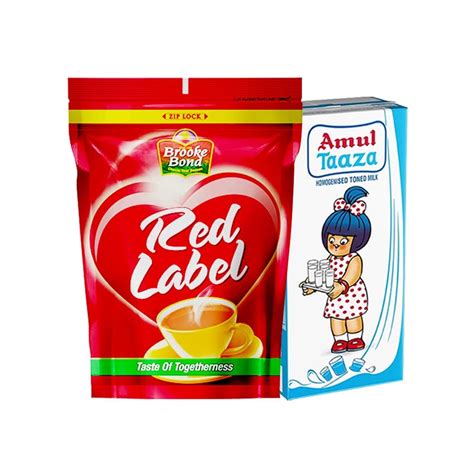 Amul Taaza Homogenised Toned Milk Brooke Bond Red Label Tea Combo