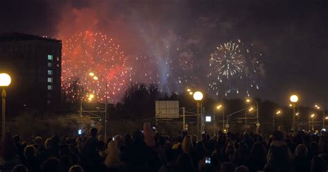 People enjoying fireworks in the city 29173615 Stock Video at Vecteezy