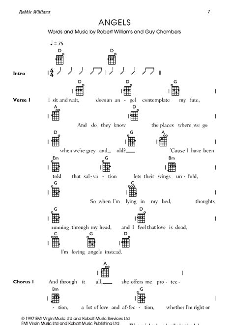 Angels Ukulele Chord Songbook Pdf Noten Von Robbie Williams In D Dur