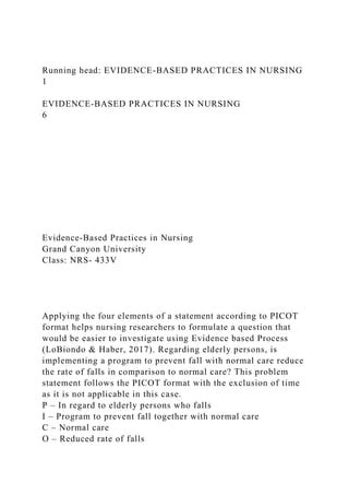 Running Head Evidence Based Practices In Nursing Docx