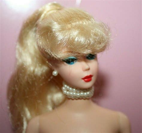 Retro Barbie Doll Nude Blonde Ponytail Red Painted Nails Faux Pearl Jewelry New