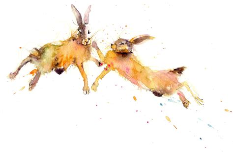 Original watercolour painting 'Boxing Hares' | Jen Buckley Art