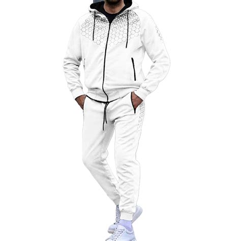 Mens Hex Print Track Suit White Xs Celino Track Suits Touch