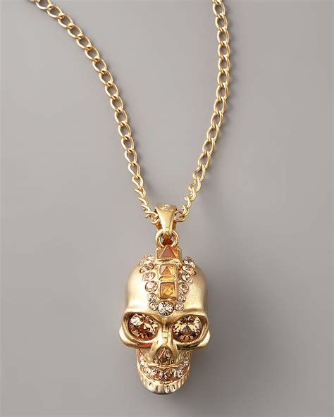 Alexander Mcqueen Skull Pendant Necklace Old Gold In Metallic Lyst