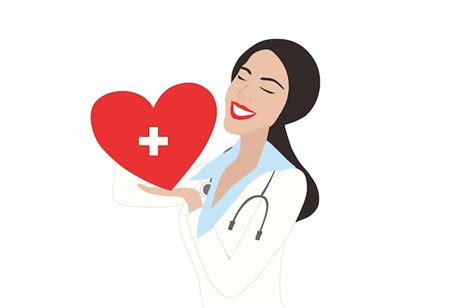 Premium Vector Kind Woman Doctor Holding Red Big Heart Take Care Of