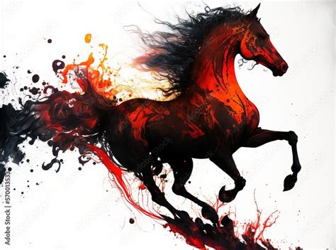 watercolor painting of a flaming horse. fire horse illustration. ink ...