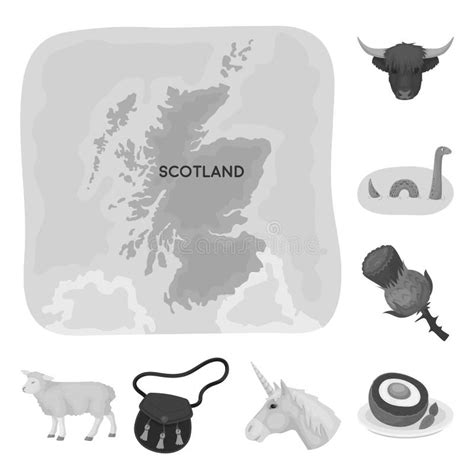 Country Scotland Monochrome Icons In Set Collection For Design