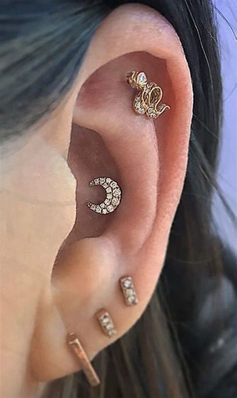 Cute Snake Cartilage Moon Conch Multiple Ear Piercing Ideas For Women