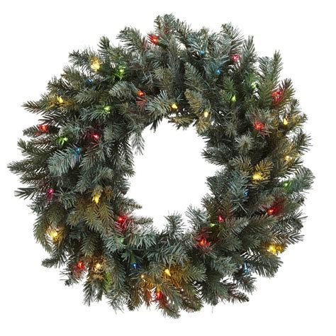 Nearly Natural 30 In Pre Lit Green Pine Artificial Christmas Wreath