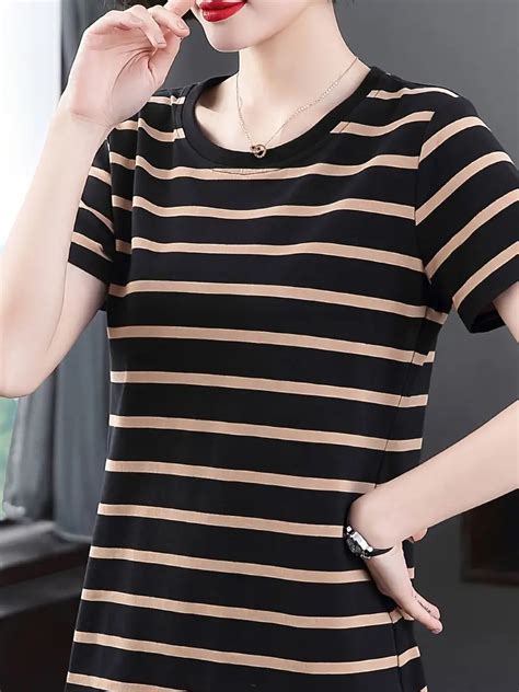 Striped Crew Neck T Shirt Casual Short Sleeve T Shirt Casual Temu