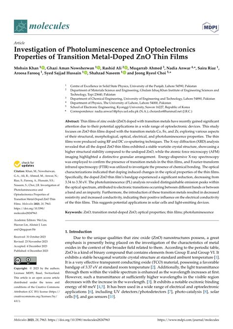 Pdf Investigation Of Photoluminescence And Optoelectronics Properties