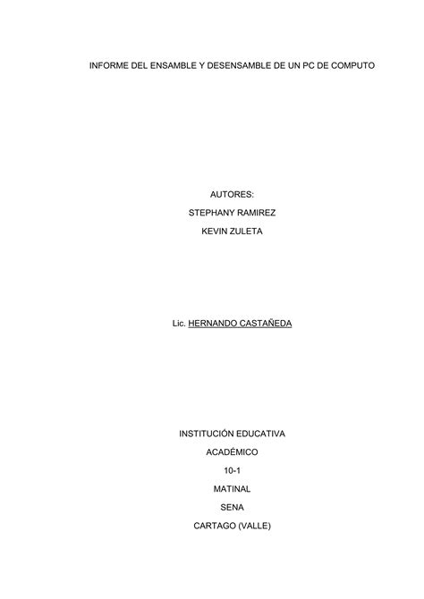 Informe Del Ensamble Y Desensamble De Un Pdf Descarga Gratuita