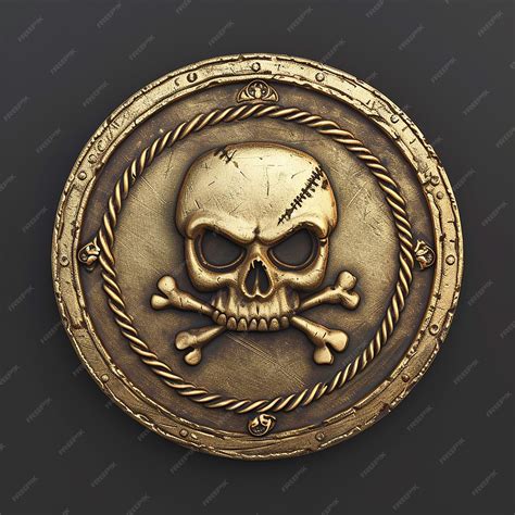 A Gold And Black Skull And Crossbones Logo On A Gold Circle Premium