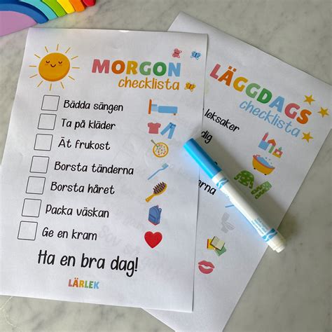 Checklistor för enkla Morgon och Kvällsrutiner Pyssla med Viktoria