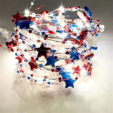 Pheila 10ft 30led Patriotic String Lights Battery Operated Red White Blue Star Beads