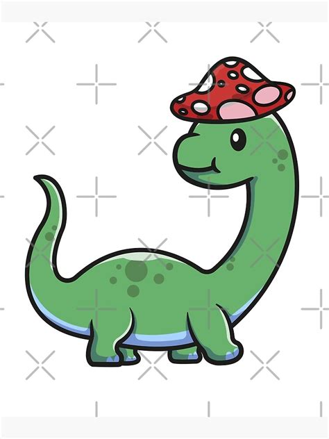 Simple Red And White Mushroom Hat Green Brontosaurus Dinosaur