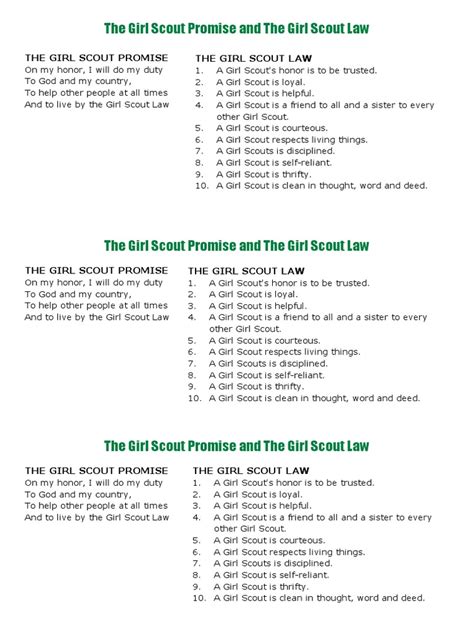 The Girl Scout Promise and The Girl Scout Law | PDF | Scouting | Youth ...