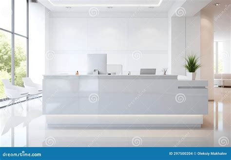 White Reception Desk in a Clinic with Light Colorful Walls Soft Light for Healthcare Medical ...