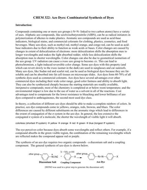 CHEM 322: Azo Dyes: Combinatorial Synthesis of Dyes