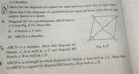 4. Show that the diagonals of a square are equal and bisect each other at..