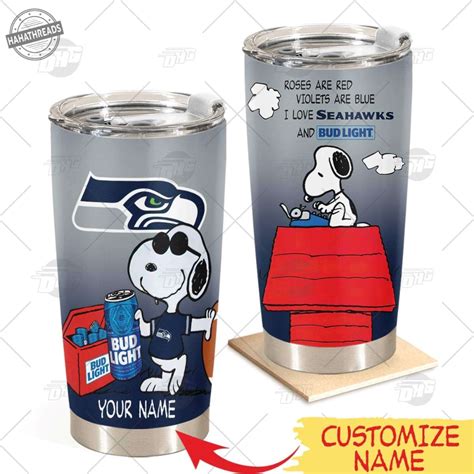 Personalized Seattle Seahawks Tumbler Snoopy Bud Light Beer Lover