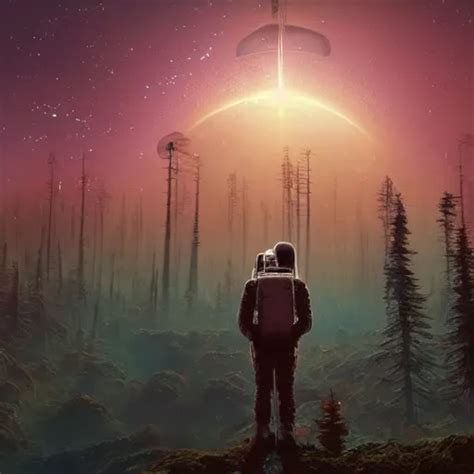 A Astronaut Gazing Upon An Amazing Alien Forest Stable Diffusion