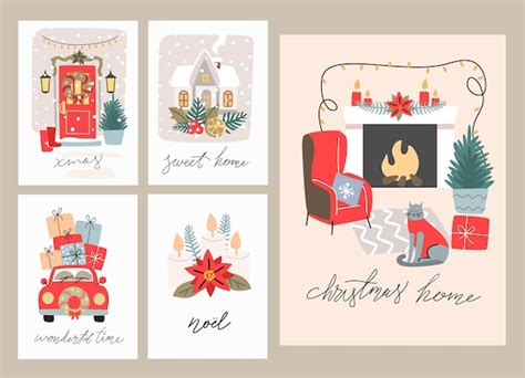 Premium Vector | Christmas and Happy New Year set greeting cards with hand calligraphy.