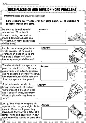 Single Step Multiplication And Division Word Problem Worksheets Teaching Resources