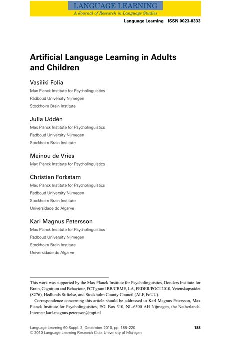 (PDF) Artificial Language Learning in Adults and Children