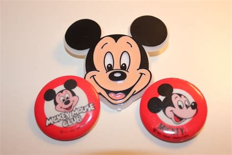 3 Vintage Mickey Mouse Club Buttons Pins