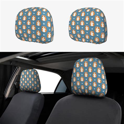 2 PCS Car Headrest Cover Cartoon Cute Hamster Footprints Soft Car Seat