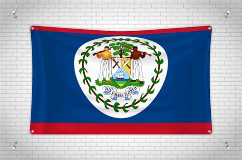 Belize flag hanging on brick wall. 3D drawing. Flag attached to the ...