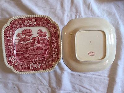 TWO Copeland Spode Pink Tower Square Plates VERY Rare Antique