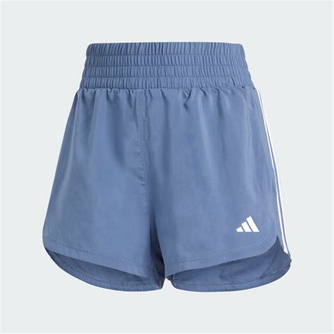 Adidas Pacer Training Stripes Woven High Rise Shorts Blue Adidas Uae