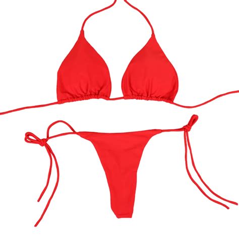 Solid Colour Tie Side G String Bikini Set Pepper Swimwear