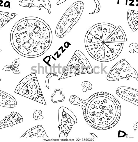 Pizza Doodle Seamless Pattern Vector Outline Stock Vector Royalty Free