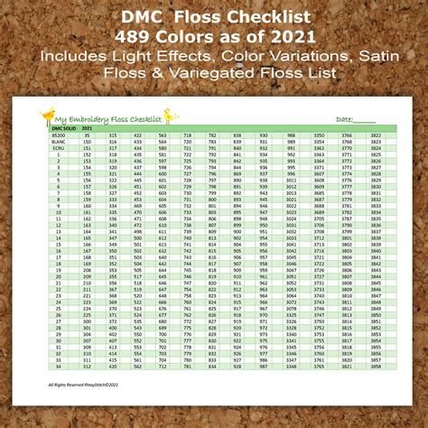 Printable Dmc Floss Checklist 2020 Uk