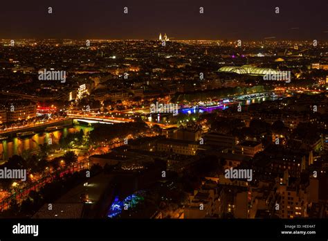 picture of the aerial view of Paris, France, at night Stock Photo - Alamy