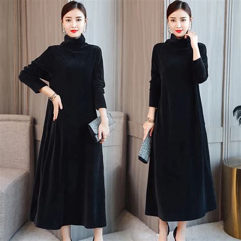 2019 New Autumn Winter Dress Women Plus Size Corduroy Long Vintage