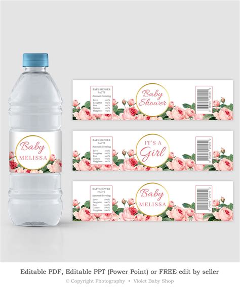 Water Bottle Labels Strawberry Pink Green Medium Skin Tone Baby Girl