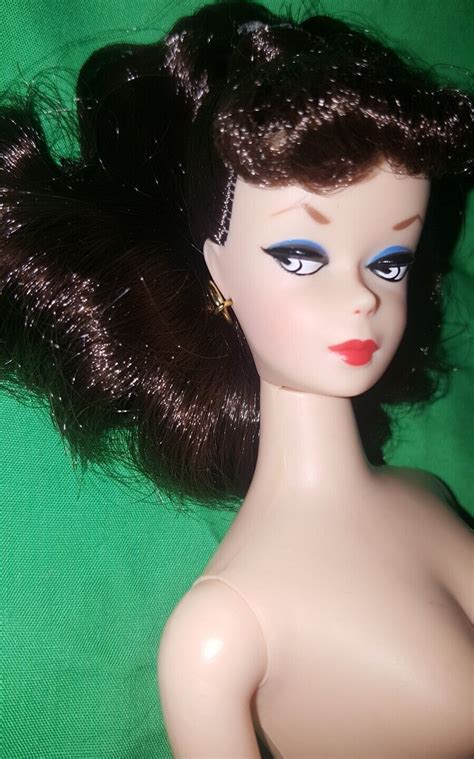 Nude Vtg Brunette Hair Ponytail Barbie Repro Doll Mattel Holes