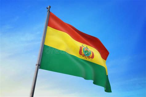 Bandera De Bolivia Que Agita Con El Cielo En El Ejemplo Realista 3d Del Fondo Stock De