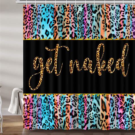 Get Naked Leopard Print Shower Curtain Funny Funky Trendy Fabric Shower Curtains Set For Women