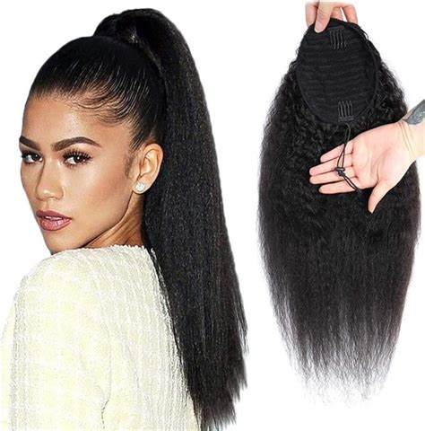 Women Kinky Straight Ponytail Brazilian Human Hairs 4b4c Yaki