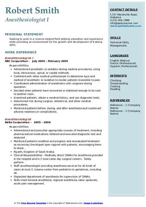 10 Anesthesiologist Resume Samples And Templates For 2025