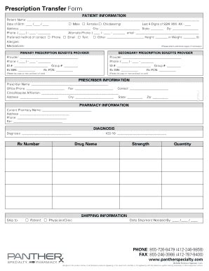 Fillable Online Prescription Transfer Form Bpantherspecialtybbcomb