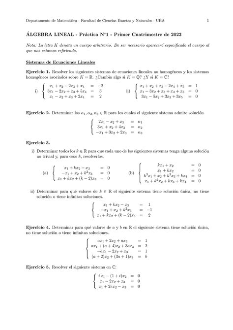 Lineal 1C23 Practica 1 Trabajo Practico De Algebra 1 ALGEBRA LINEAL