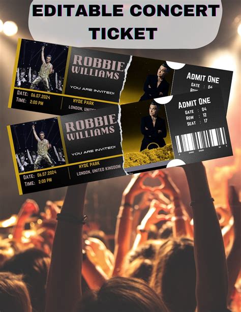 Robbie Williams Ticket Template Personalized Printable Robbie Etsy