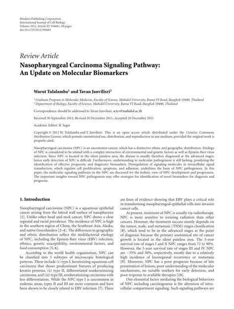 Pdf Nasopharyngeal Carcinoma Signaling Pathway An Update On Molecular Biomarkers