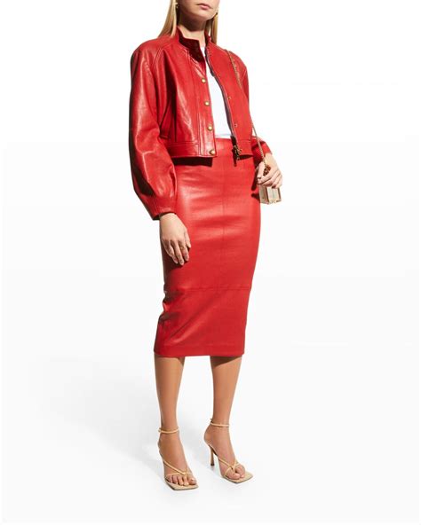 Veronica Beard Kaliyah Leather Pencil Skirt In Red Lyst